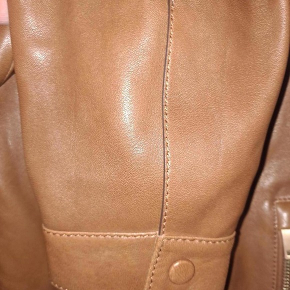 NWT Massimo Dutti Tan‎ Leather Motorcycle Jacket 4702 Small - Picture 8 of 12